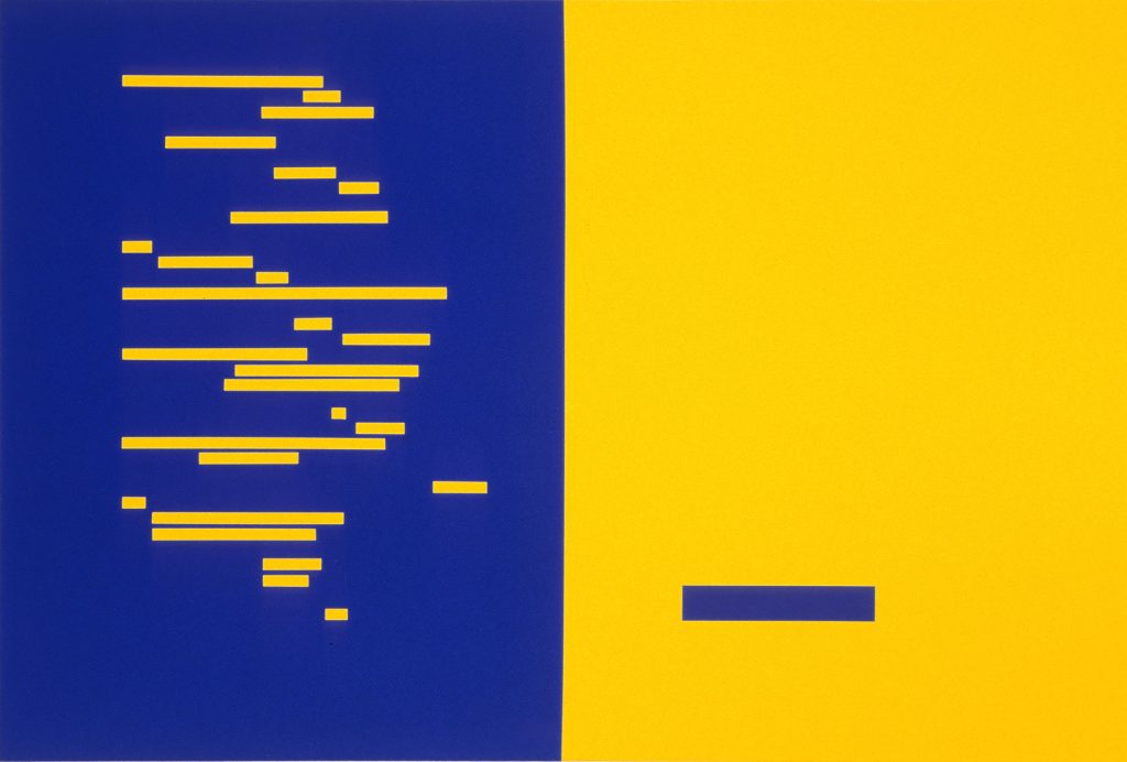 N'abolira (bleu et jaune), 2003, acrylique sur toile, 91.6 x 135 cm. Photo : Guy L'Heureux.